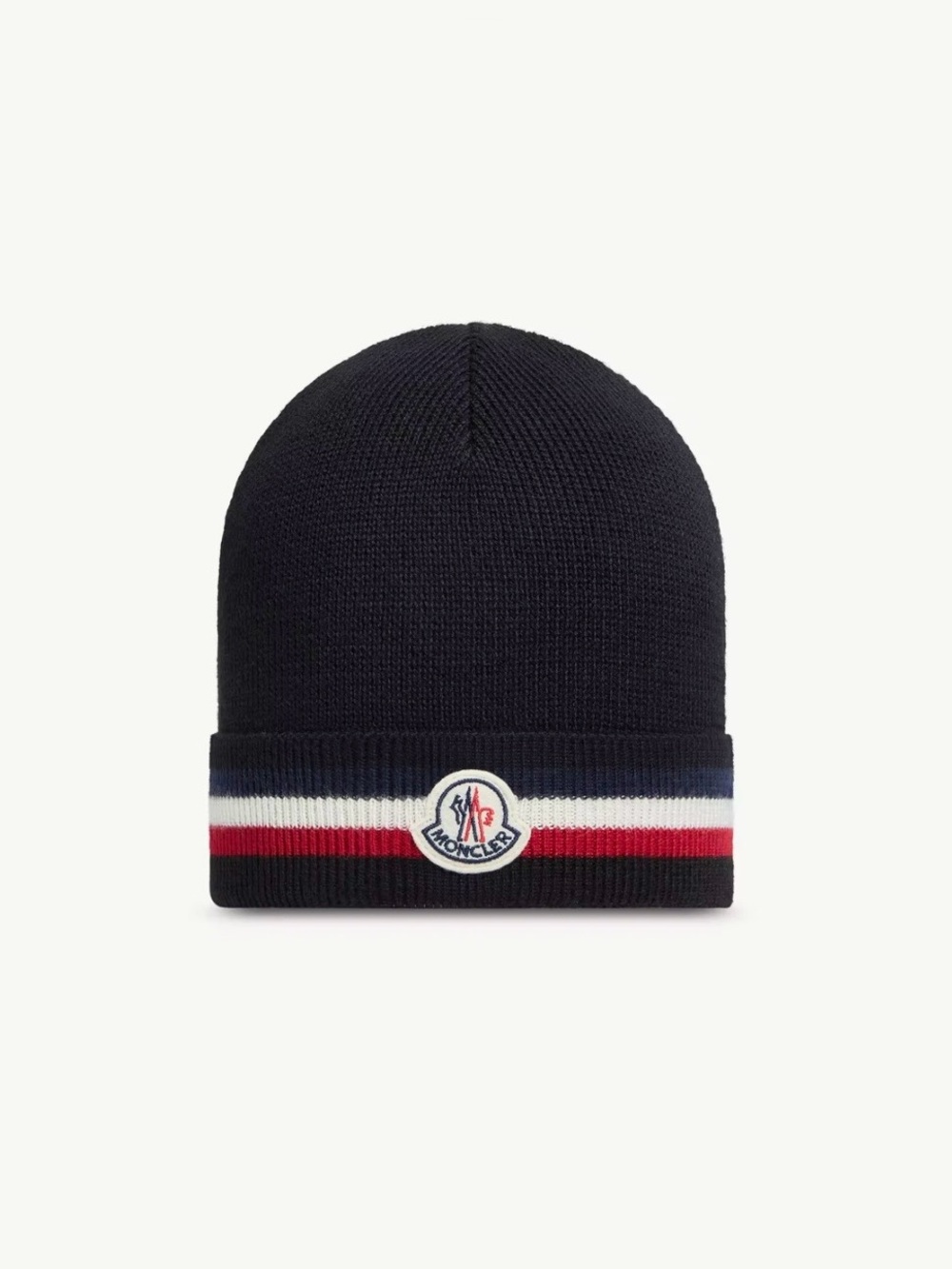 Moncler Striped Tricolor Cap Logo Patch Wool Beanie Hat BRAND NEW